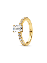 Rectangular Sparkling Green Halo Ring